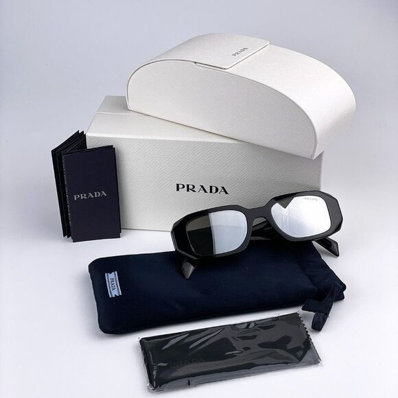 NEW Prada PR17WS 1AB2B0 Black Light Gray Mirrored Silver Square Unisex Sunglasse - Picture 8 of 13